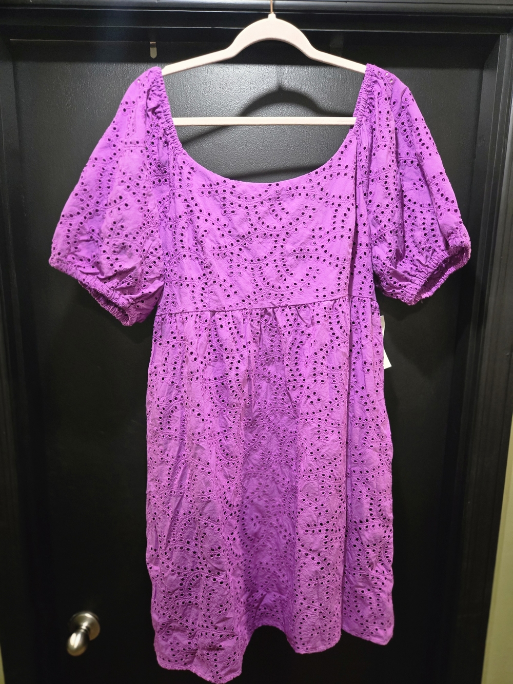 Time and Tru Purple Eyelet Puff-Sleeve Mini Dress